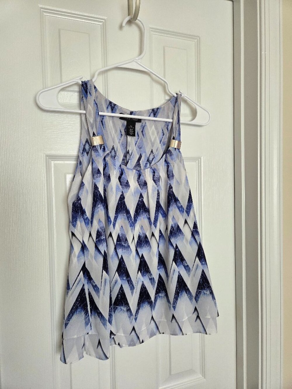 WHBM Blue & White Geometric Tank, Size XS